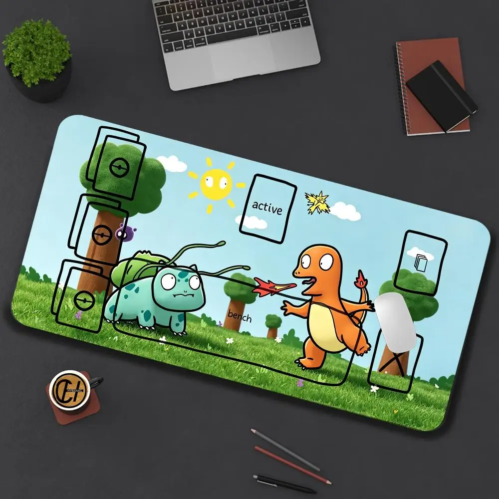 XXL Cartoon B-Bulbasaur Vs C-Charmander P-Pokemon Mouse Pad Magic Party Game Mat Durable Rubber MTG&TCG Game Pad Friendly Design