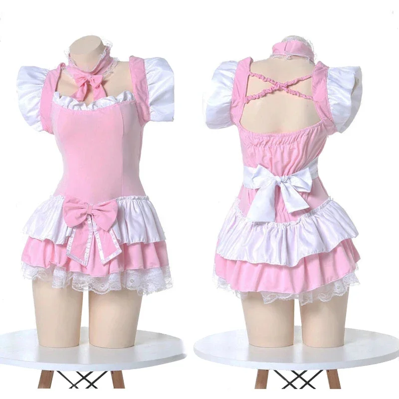 

Sweet Cute Pink Lolita Dress Maid Outfits Kawaii Servant Maid Costumes Bodysuit Role Play Uniform Women Sexy Nightdress Lingerie