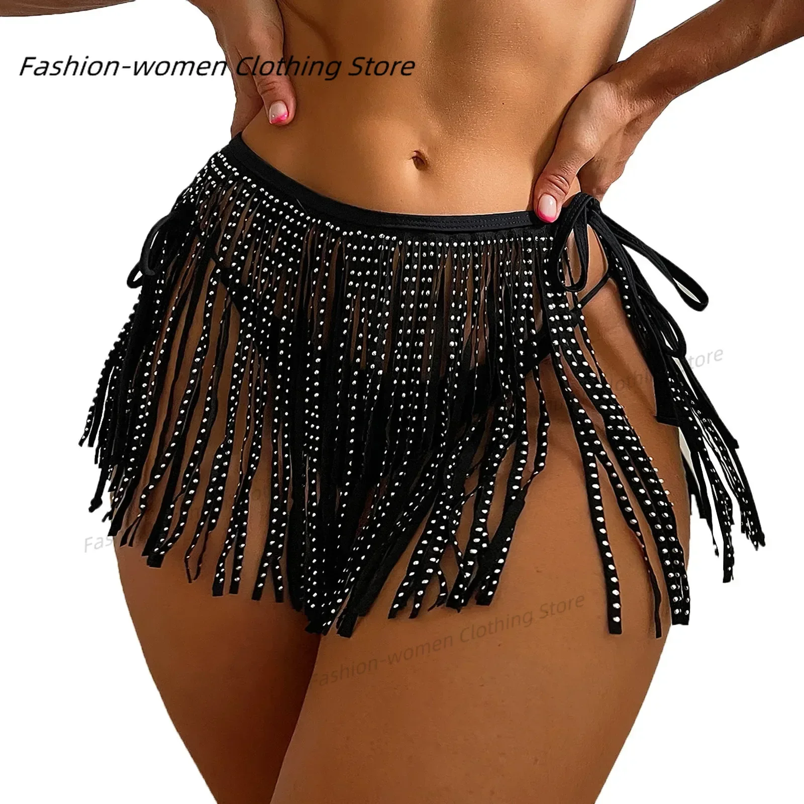 Vrouwen Pailletten Cover Voor Badmode Bikini Rok Franje Strand Korte Cover Glanzend Up Sexy Wraps Lange Board Shorts Voor Vrouwen 2024