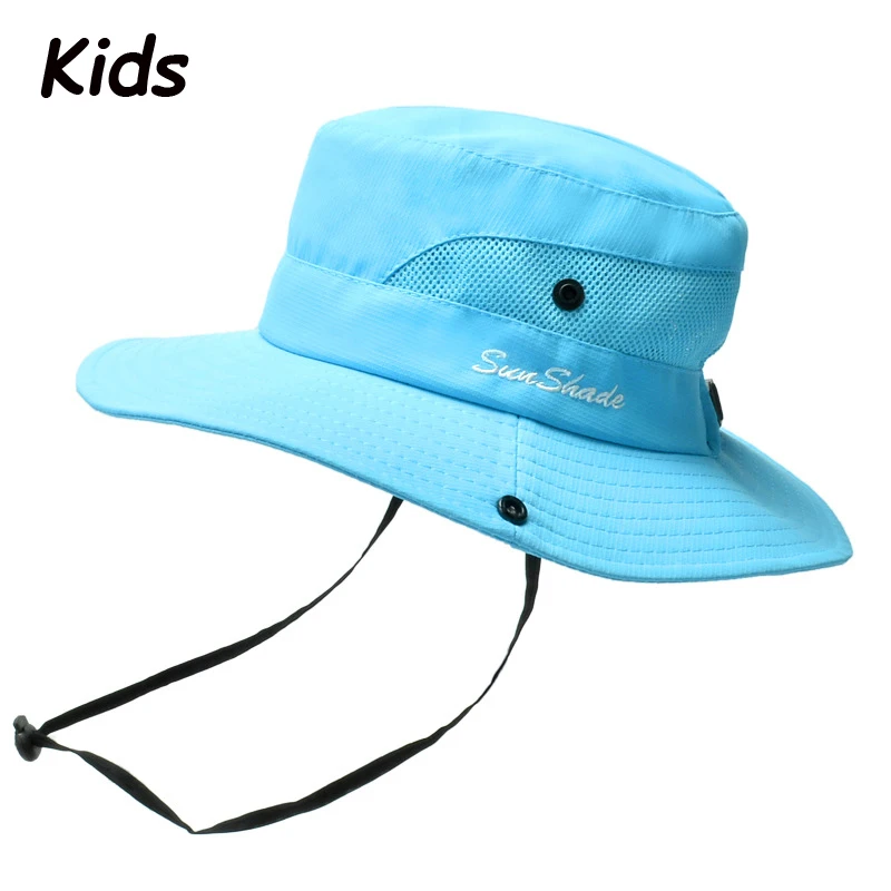 Women Summer Adjustable Bucket Hat with a Ponytail Hole Girls Sun Protection Hiking Cap Parent-child Outdoor Wide Brim Headgear