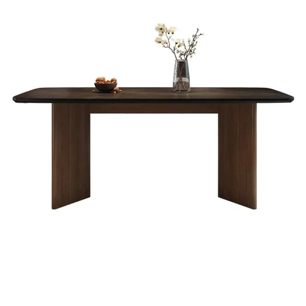 

Walnut solid wood rock slab dining table and chair combination, high end wabi sabi medieval dining table