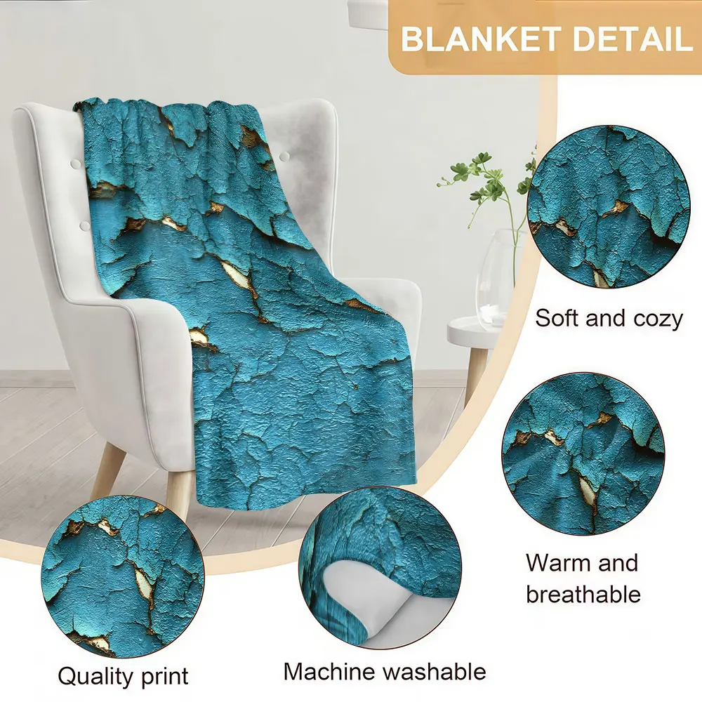 Cracked Blue Paint Soft Warm Flannel Blanket Lightweight Cozy Christmas Halloween Home Decor Room