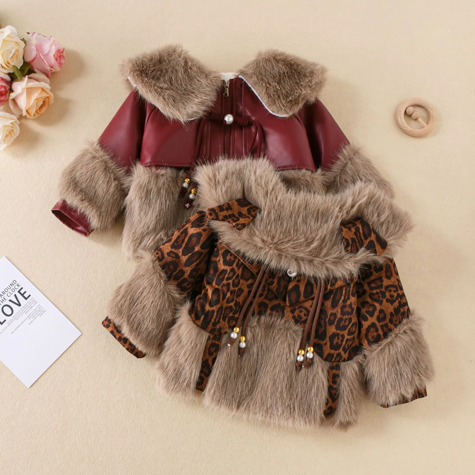 Children's velvet thickened leather imitation fur jacket new girls winter top little girl foreign style cotton-padded coat