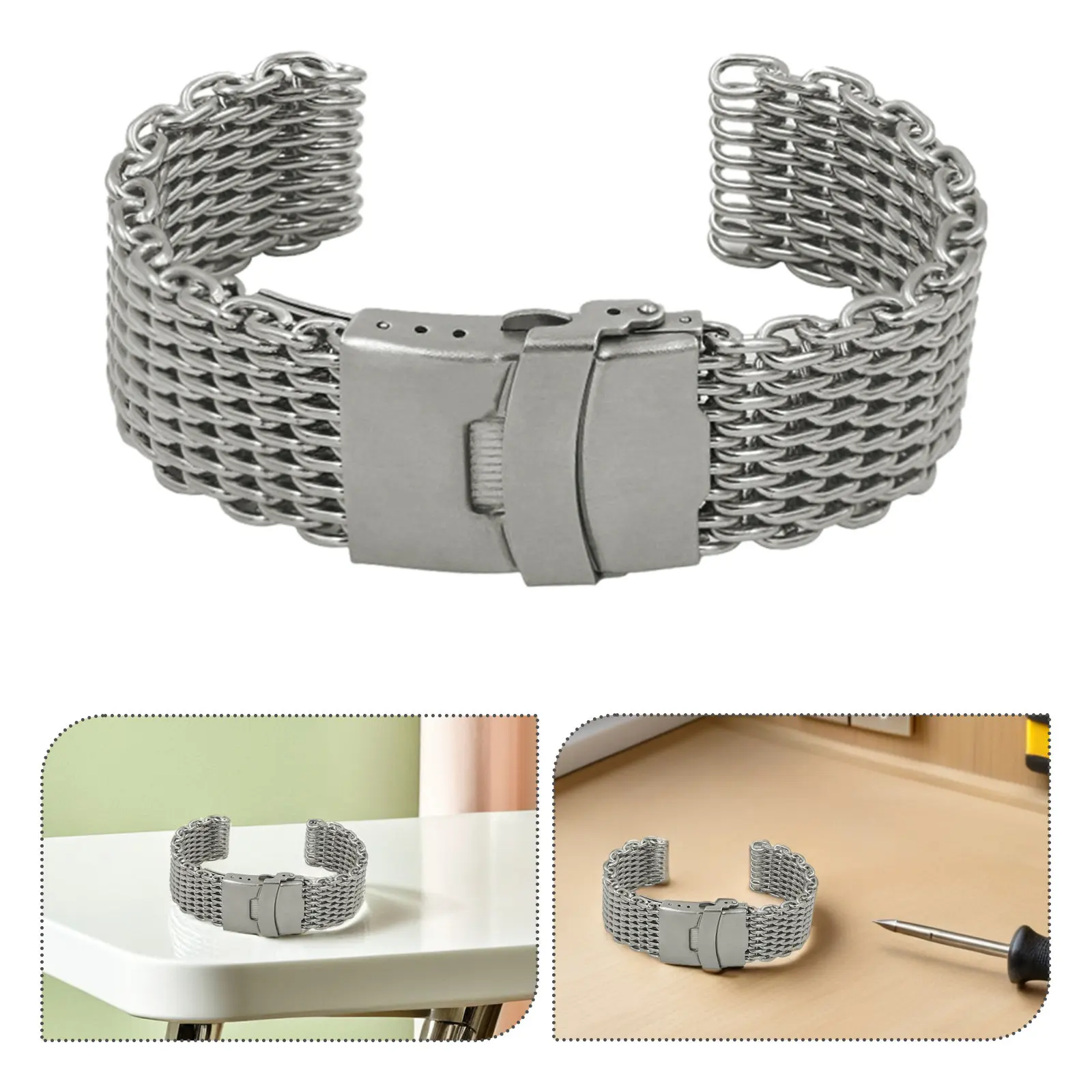 Металлический браслет для часов Shark Mesh, серебристый, из нержавеющей стали, с раскладывающейся застежкой, удобный, для спорта и бизнеса