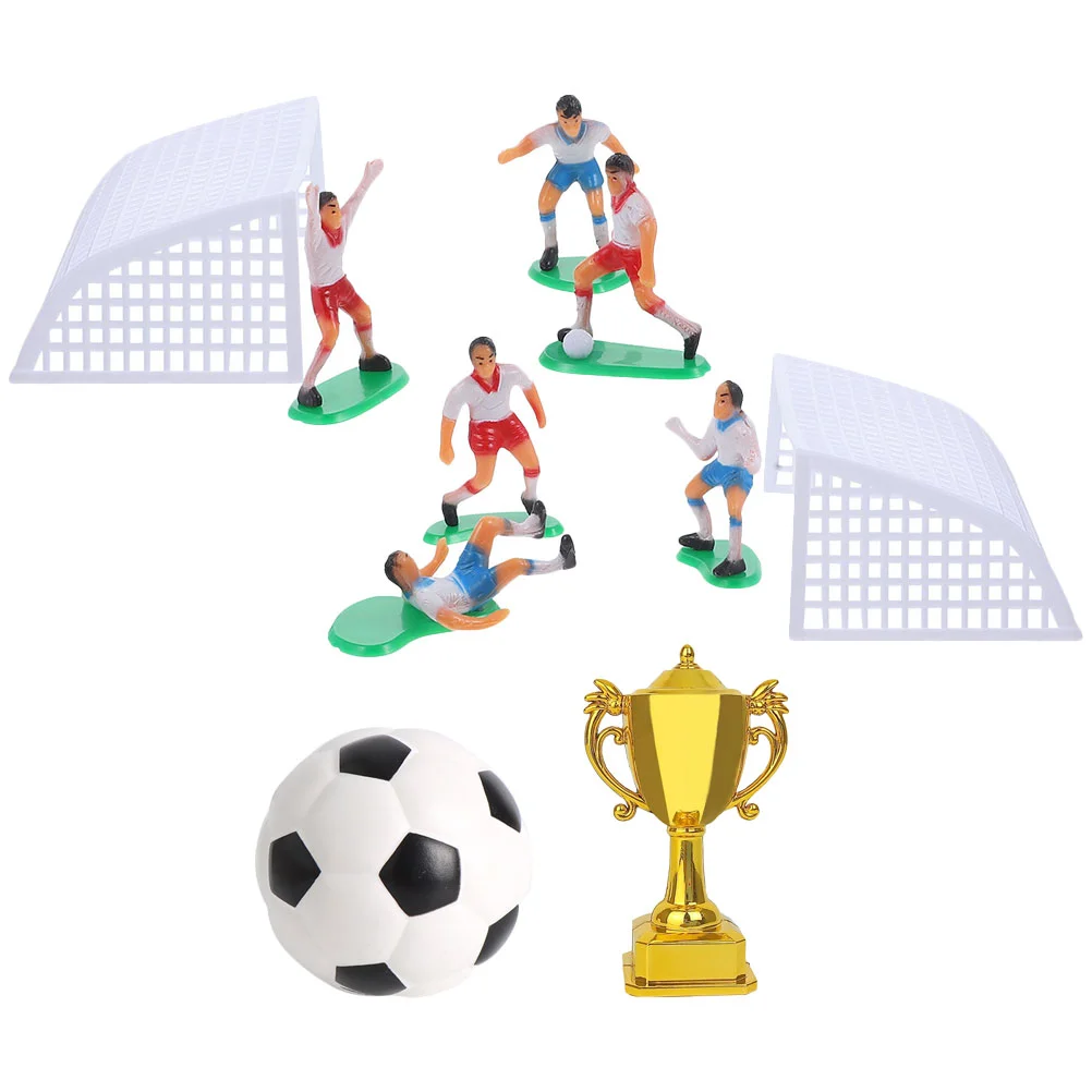 Football Player Cake Toppers Decoration Foosball Mini Soccer Decors Miniature Field Landscape Plastic Decorations