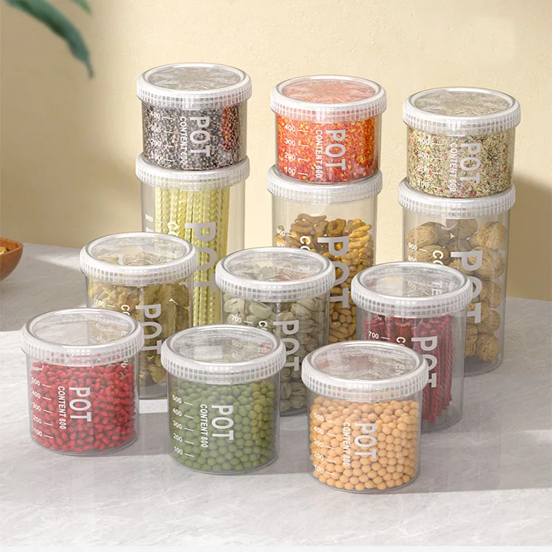 

Food Grade Plastic Storage Container Airtight Sealed Jar with Scale Clear Spice Box for Kitchen Beans Nuts Grains Dry Seasoning