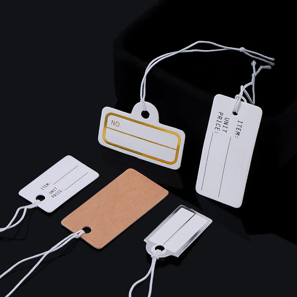50pcs Multi Size Rectangular Paper Price Tag Jewelry Price Display Card Promotional Label Blank Bungee Rope Hang Tag