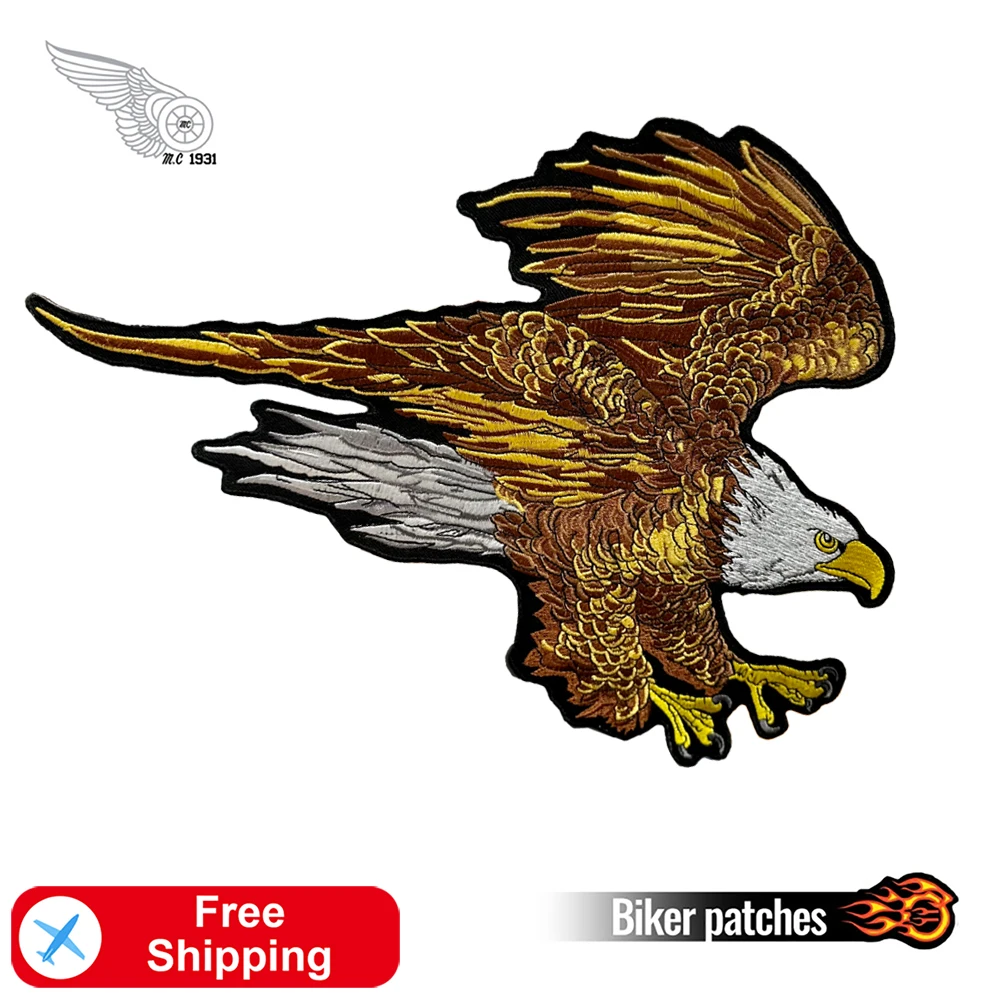 Eagle Spread Wings and Fly Embroidered Patches Iron on for Clothing Jacket Sew Applique Badge for Backpacks large MC Rider DIY