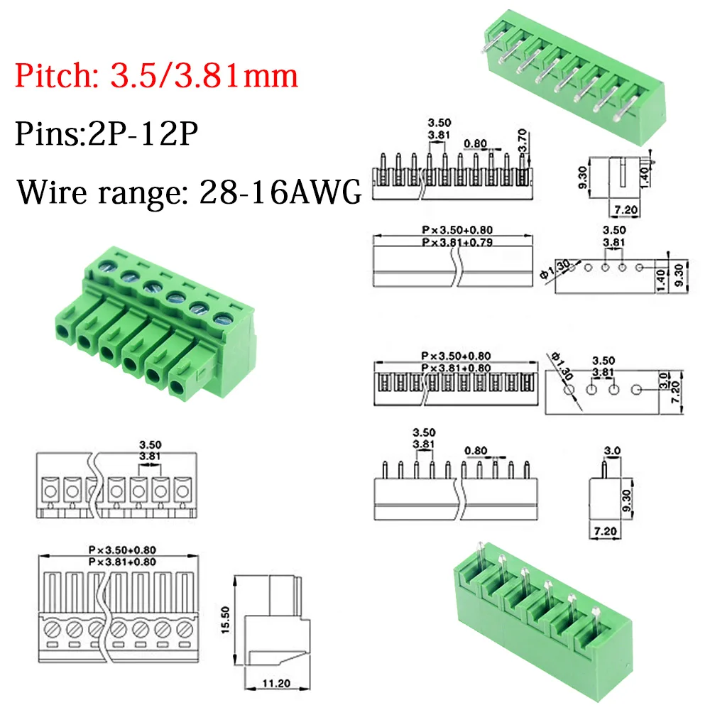 10/5 par Rozstaw 3,5 mm 3,81 mm Złącze listwy zaciskowej 2EDG 2-12 Pin Pcb Złącze śrubowe Listwa zaciskowa 2EDG Gniazdo PCB Śruba