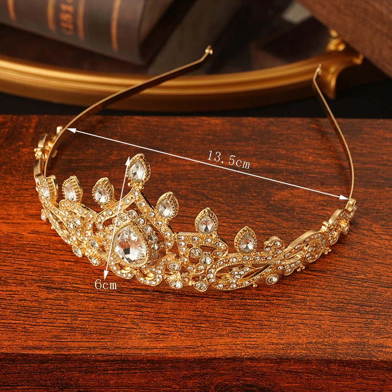 Arabische Vrouwen Huwelijksgeschenken Water Druppels Green Red Crystal Haar Sieraden Bridal Crown Marokko Mode Goud Kleur Bridal Tiara