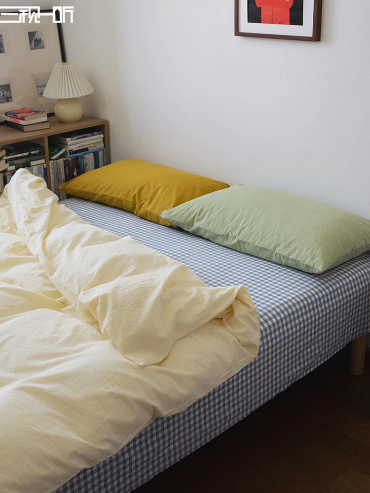  Sea Salt Cotton Washed Bedding Set Color Woven Pure Cotton Three-Piece Bedding Set Quilt Cover Protector Four-Piece Set