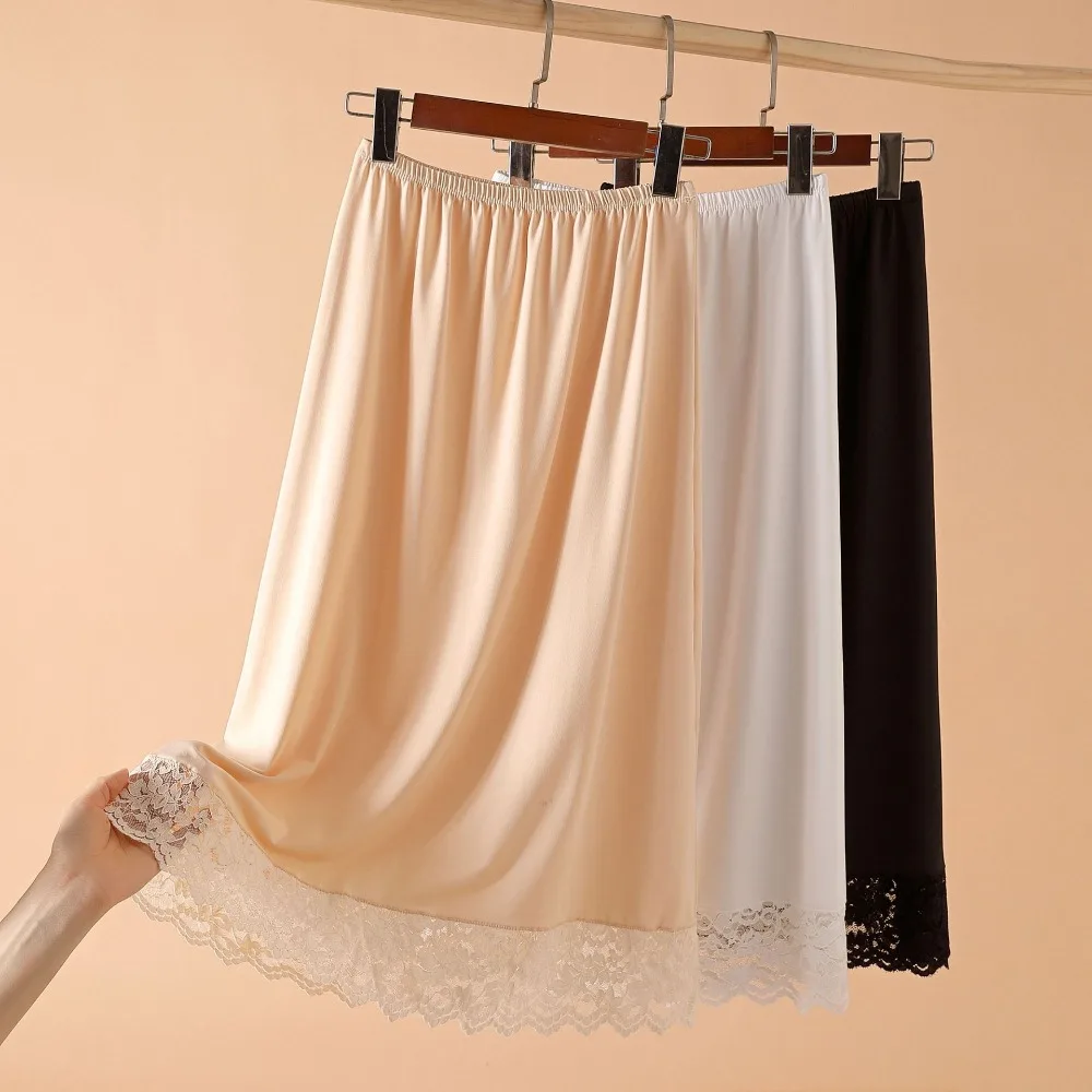 Thin Ice Silk Modal Female Half Length Skirt Lace Anti-Penetrating Innerwear Short Skirt Mesh Flower Anti-glare Basic Underskirt
