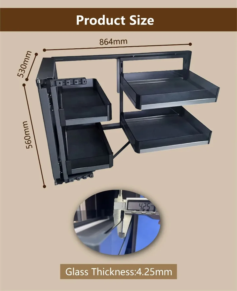 Modern Magic Corner Lockers, Easy Installation, Kitchen Furniture, Tempered Glass Fittings