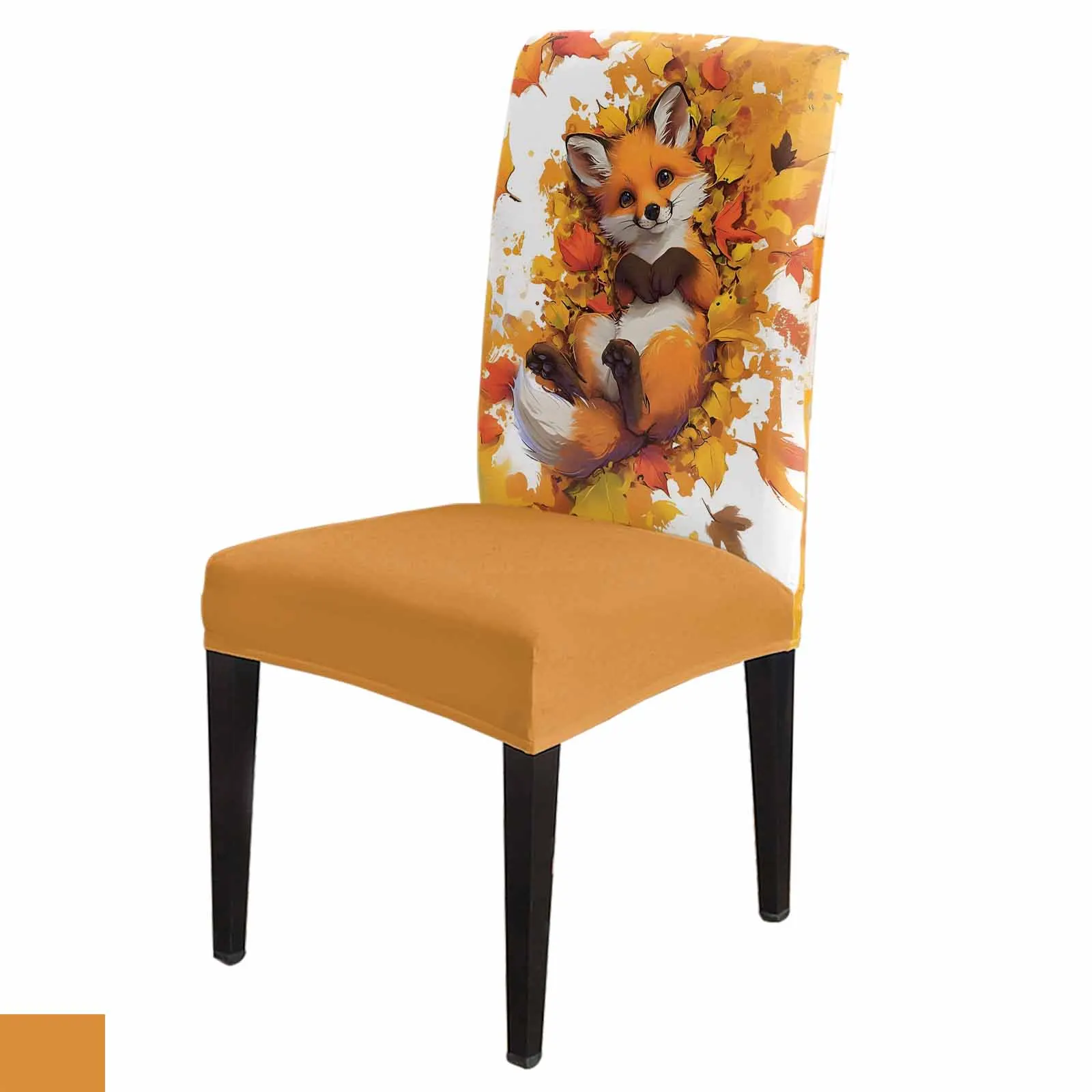 Autumn Leaf Cartoon Animal Fox Chair Cover for Dining Room Spandex Stretch Seat Cover for Wedding Banquet Party Seat Case