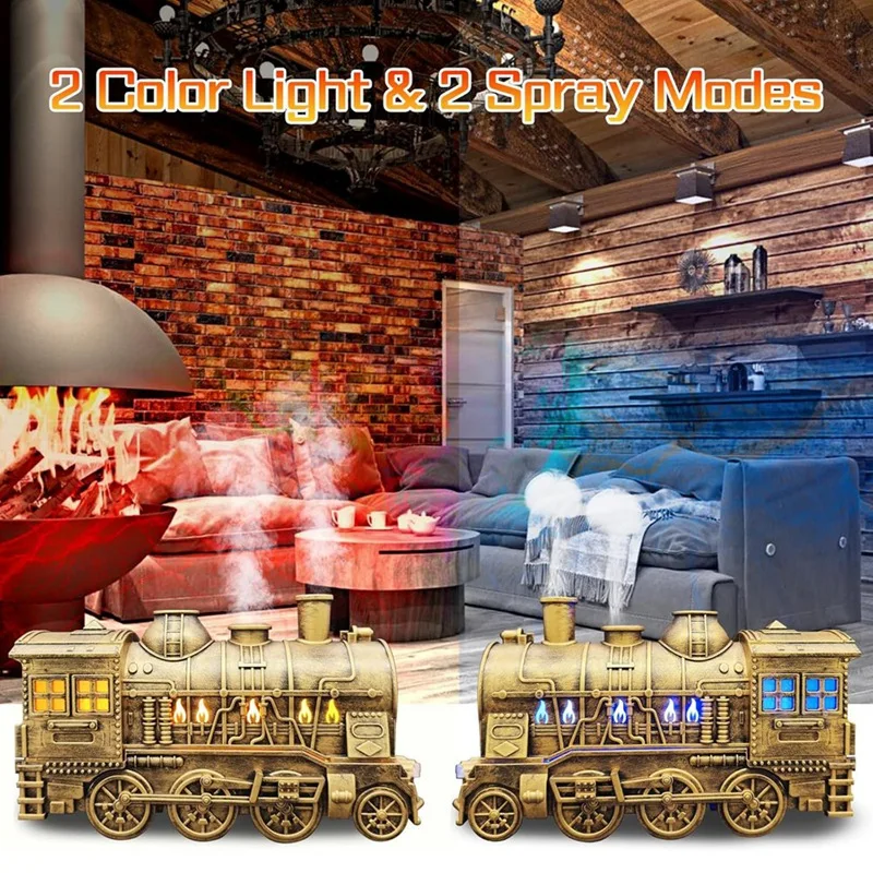 USB Humidifier 300Ml  Train Shaped Essential Oil Diffuser  With Quiet Cool Mist 2 Lighting & 2 Mist Modes Aromatherapy B