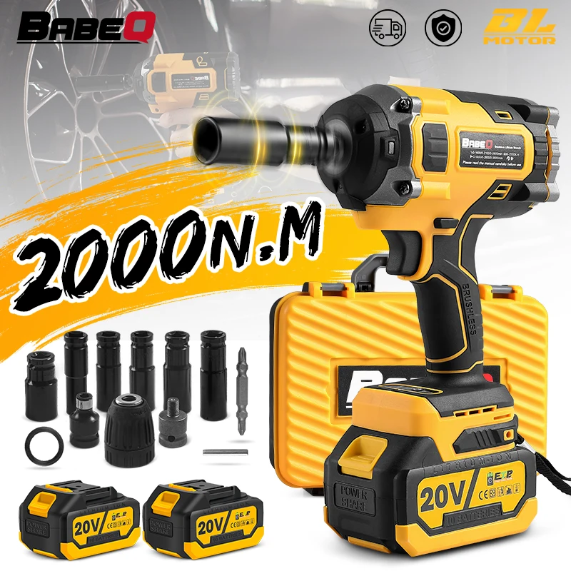 BABEQ 2000N.M Chave de impacto sem escova recarregável chave elétrica sem fio 1/2 Polegada conjunto de soquete ferramenta elétrica para Makita 18VBattery