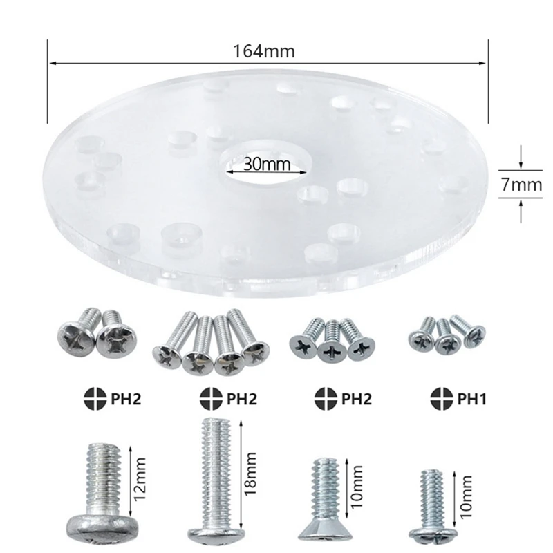 Zestaw płyt podstawy routera do wykończenia routerów kompaktowa płyta routera ze śrubami uniwersalna płyta podstawy routera trwała