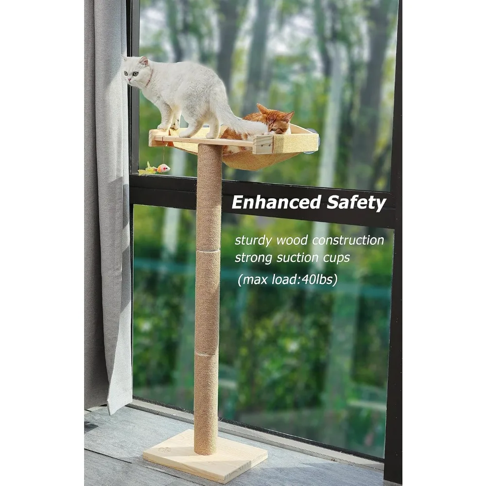Cat Window Perch สูง Scratching โพสต์,ภายใน 46 "ปีนต้นไม้เปลญวนติดตั้งพร้อมถ้วยดูดสําหรับ Sleeping,เล่น an