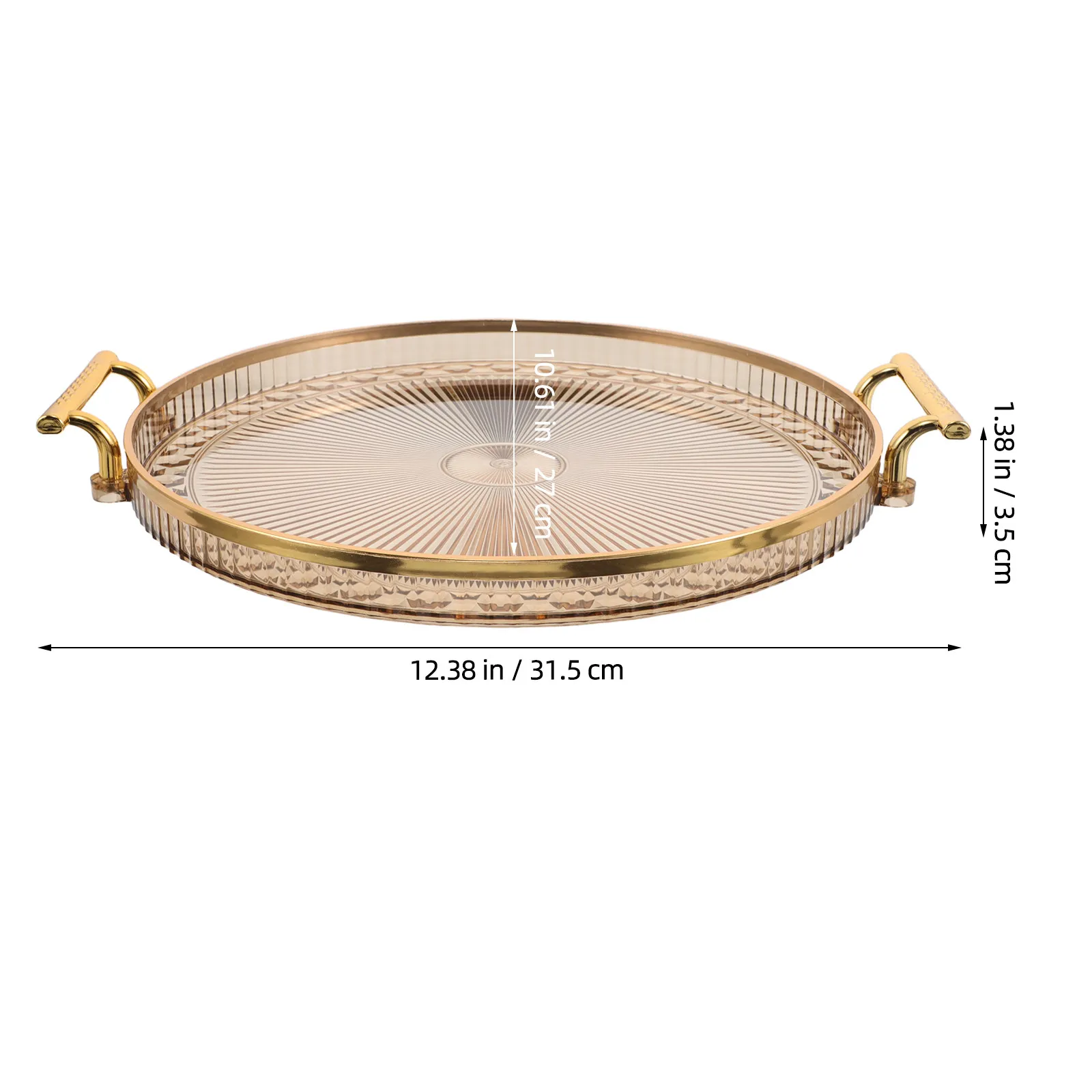 Round Tea Tray Plastic Sleek Hammered Surface Serving Tray for Tea Cups Coffee Mugs Vanity Jewelry Organizer Decorative