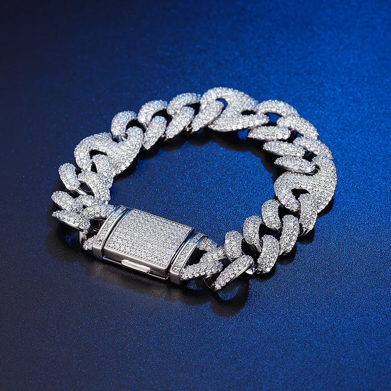 WUIHA Hip Hop Rock 925 Sterling Silver Lab Sapphire High Carbon Diamonds Cuban Bangle Bracelet Tennis Fine Jewelry Wholesale image 4