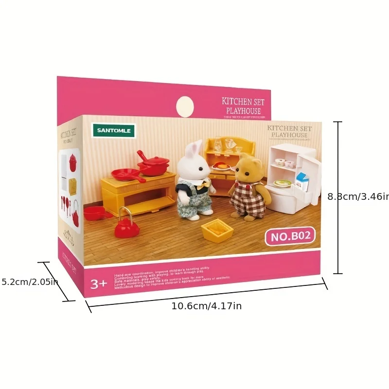 Juego de muebles para casa de muñecas, casa de muñecas en miniatura, familia del bosque, cocina Montessori completa con accesorios de cocina de juguete, 1/12