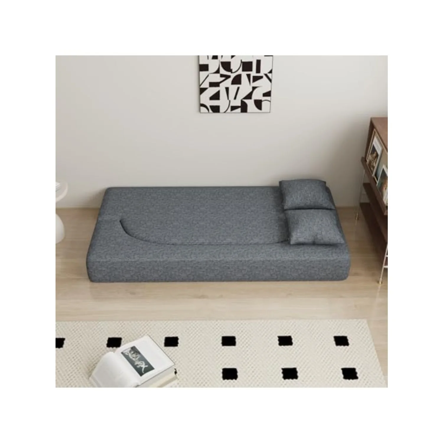 Folding Sofa Bed, Convertible Futon Sleeper Bed, 2-in-1 Foldable Floor Mattress with 2 Pillows, Breathable High-Density