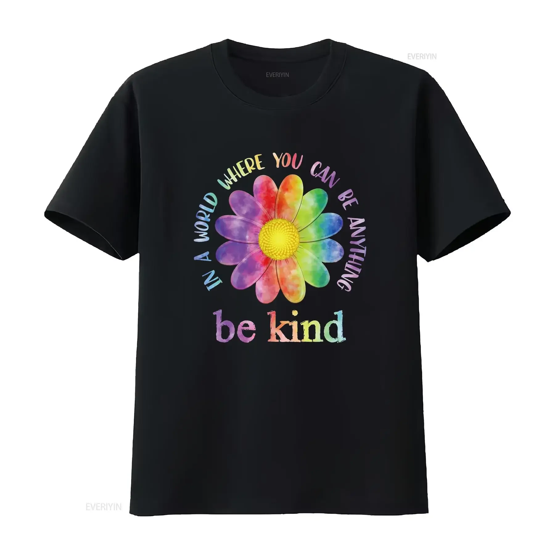 Be Kind Daisy Flower Rainbow Positive Inspirational Kindness T Shirt vintage Washed streetwear Unisex Breathable Stretched Soft