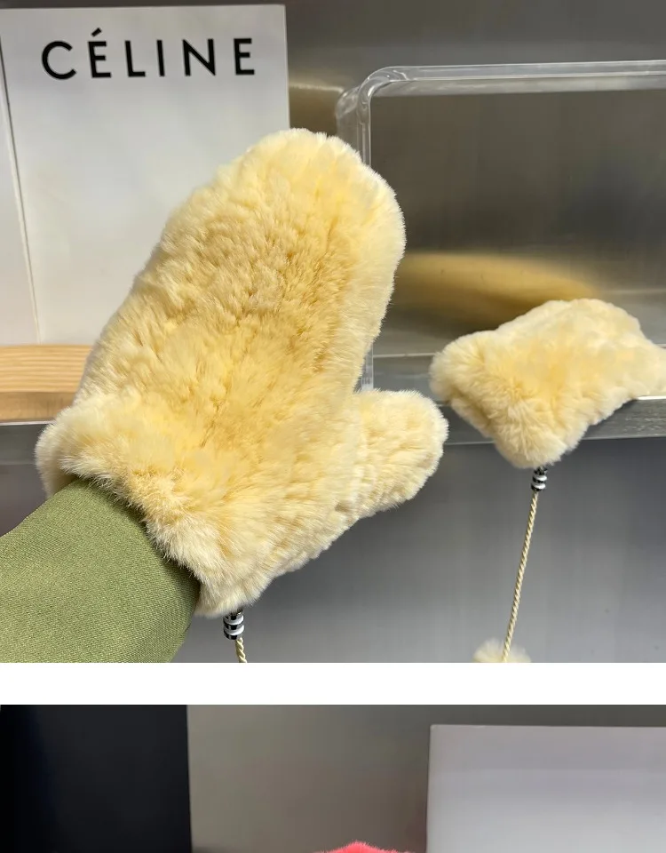 Women's Winter Warm Real Rex Rabbit Fur Gloves Good Elastic Ladies Fur Mittens Girls Outdoor Warm Natural Rex Rabbit Fur Mittens
