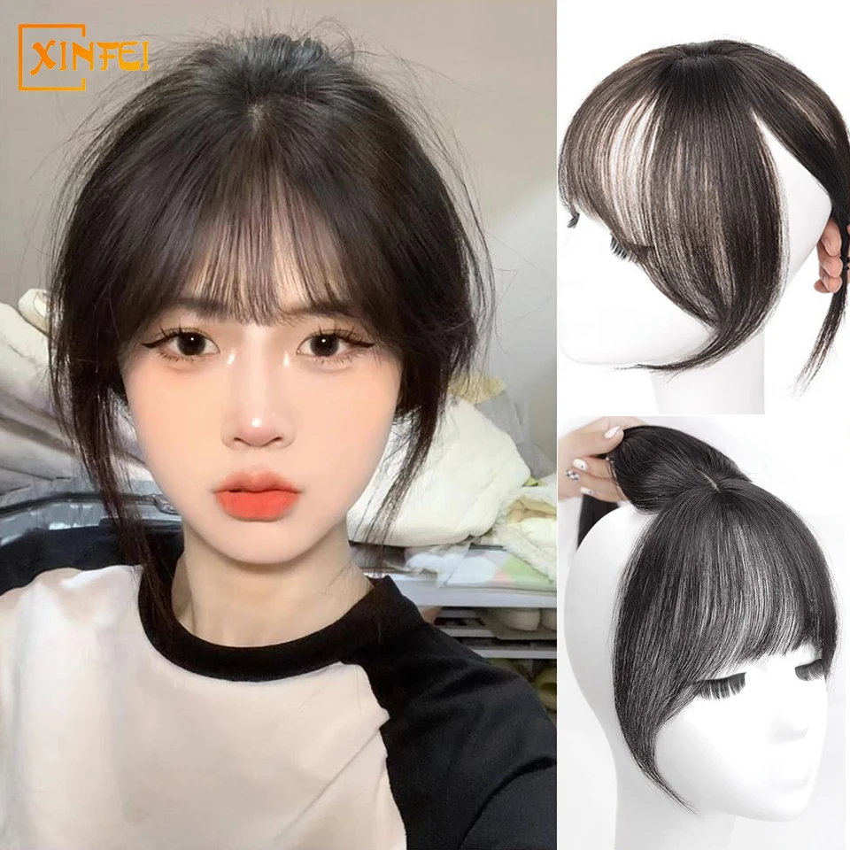 여성용 합성 앞머리 가발, 오프닝 탑 헤어 리페어, 자연스러운 이마 커버, 흰 머리, 3D 프렌치 가볍고 얇은 가짜 앞머리