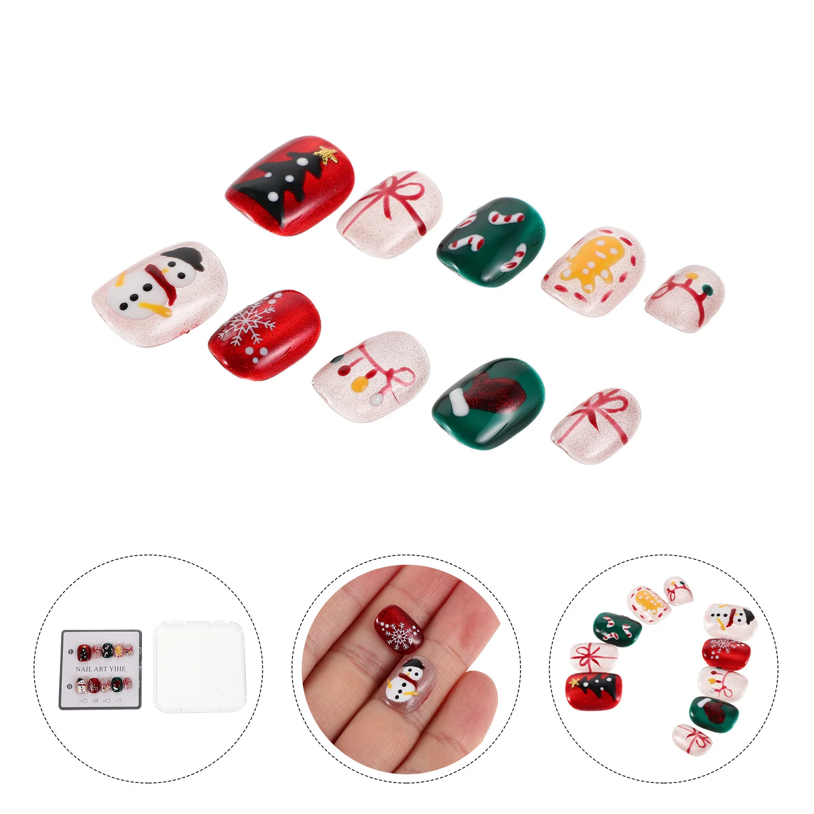 

1 Set Christmas Press On Nails Short Square Fake Nails Snowflake Tree Design Holiday Manicure For Women Xmas Party Nail