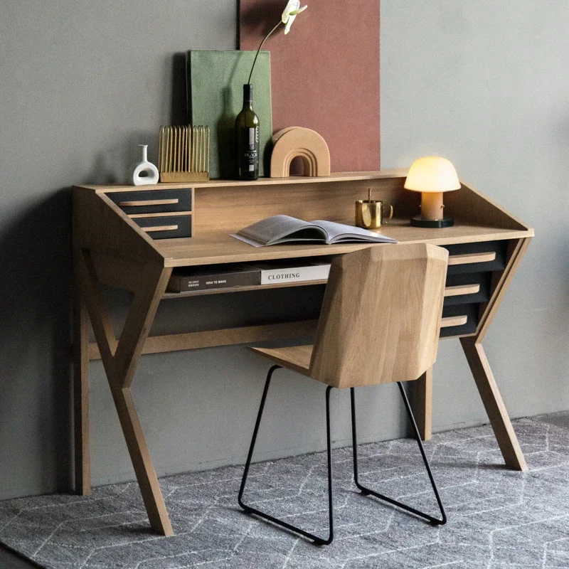 Ash wood desk study writing desk simple e-sports table color matching dresser adult home bookshelf integrated against the wall