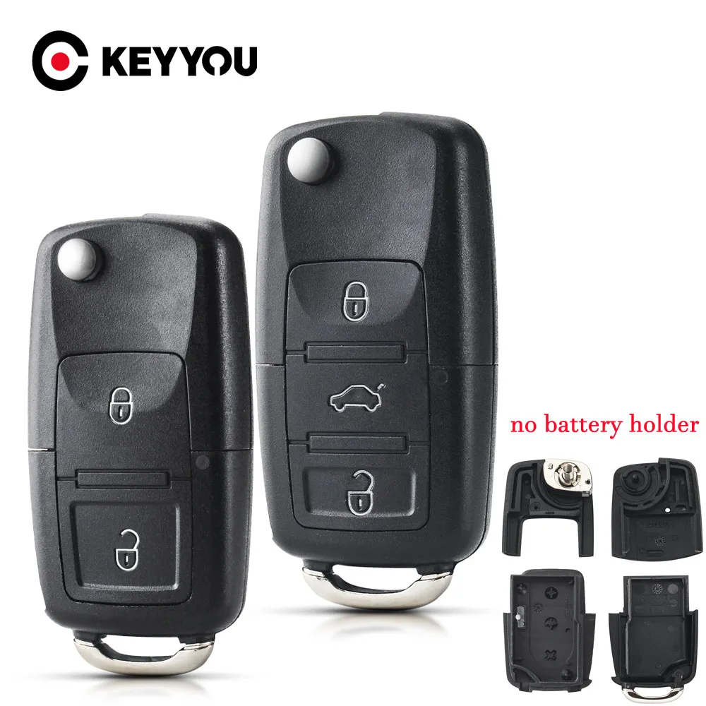 

KEYYOU 10X For VW Golf 4 5 Passat B5 B6 Polo Touran For Seat For Skoda Key 2/3 Buttons Flip Key Shell Car Key Fob Without Blade