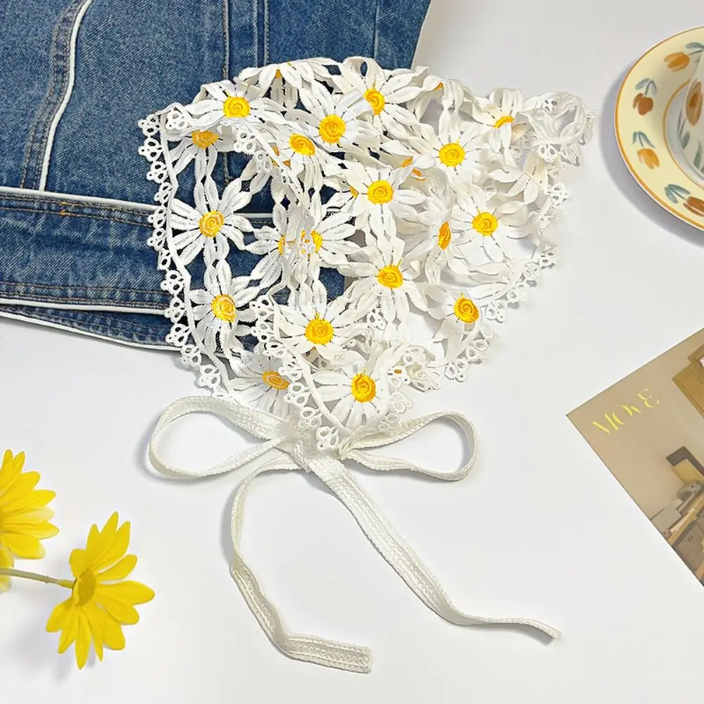 عصابة رأس بشراشيب دانتيل ثلاثية الأبعاد للنساء ، وشاح ديزي لطيف ، منشفة فرنسية على الطراز الرعوي