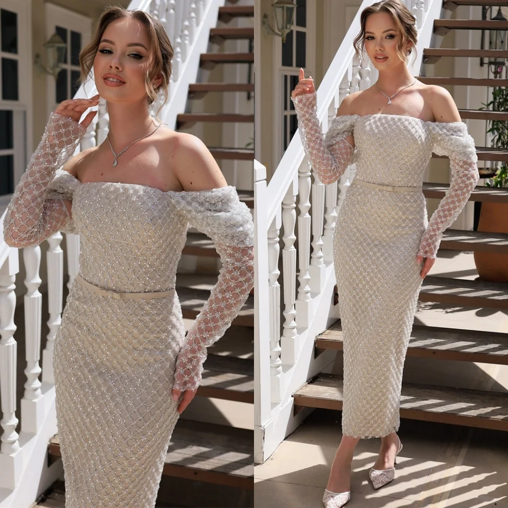 

Customized Romantic Evening Dress Formal Off the Shoulder Long Sleeves Homecoming Dresses Temperament Special Occasion Gowns
