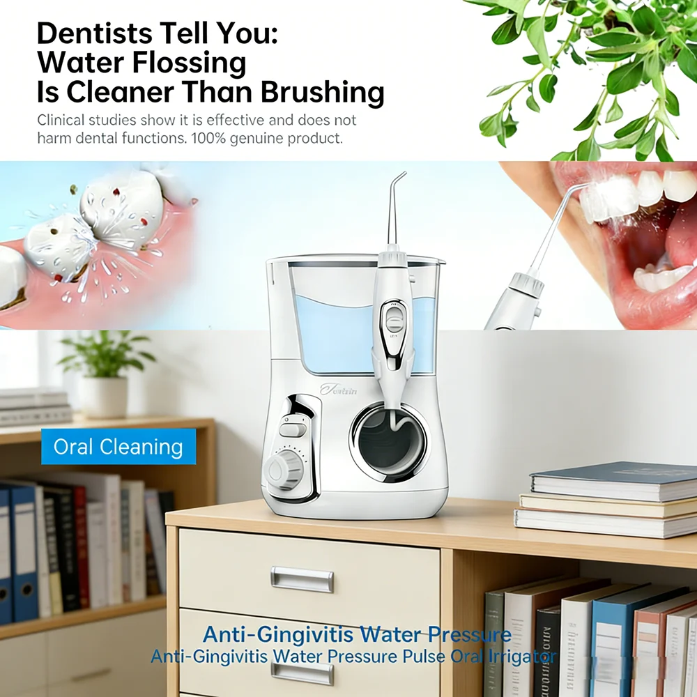 

Настольный ирригатор для полости рта 800 мл, 10 уровней давления, 5 насадок-сопел, водный флоссер для ежедневного использования и профилактики кариеса