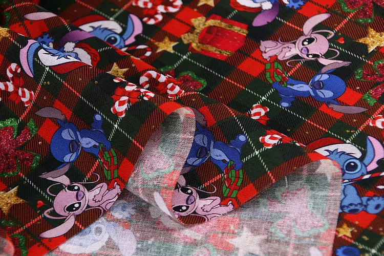 Width145cm Cartoon Stitch Christmas 100% Cotton Fabric Print for Tissue Sewing Quilting Needlework Material DIY Handmade