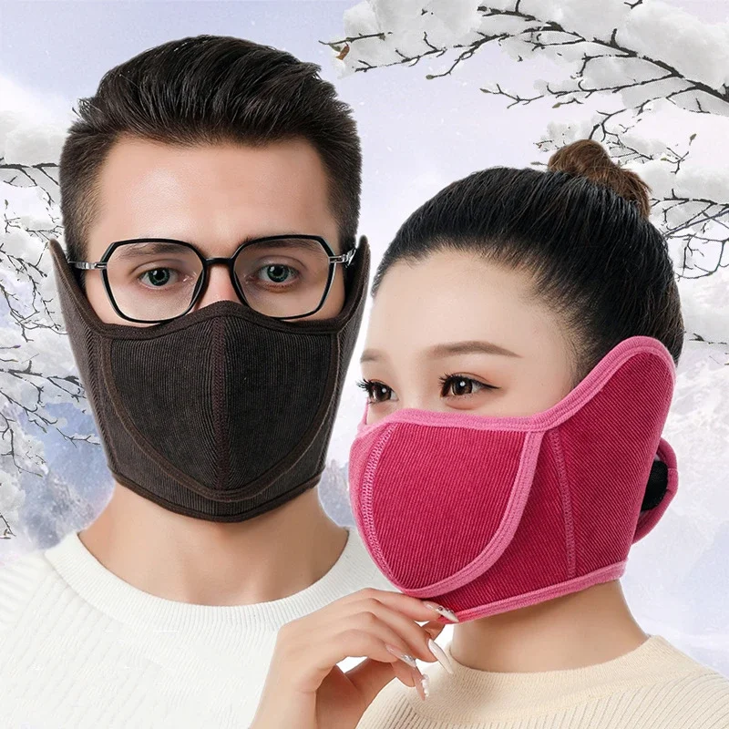 Winter Half Face Mask Thermal Fleece Ear Mouth Cover Neck Warmer Windproof  Breathable Cycling Mask Warm Skiing Hiking Headwear