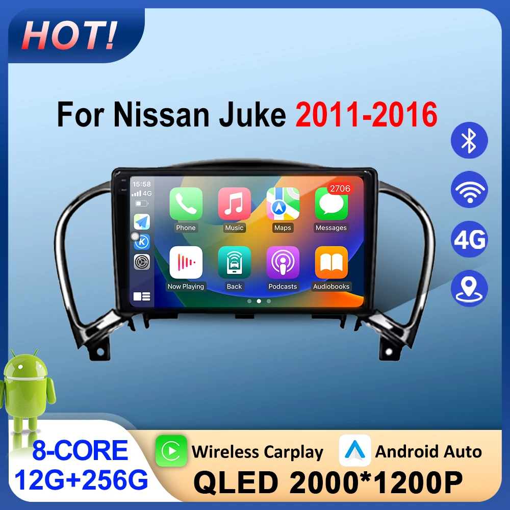 

QLED Android 16 Carplay For Nissan Juke 2011-2016 Car Radio Multimedia Video GPS Navigation Auto BT