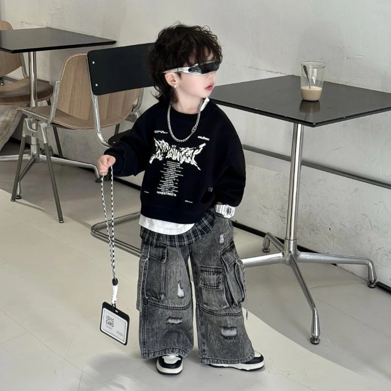 

Новая весенняя футболка в корейском стиле для мальчиков, состоящая из двух частей, в Корейском стиле, весна 2025, стильная футболка