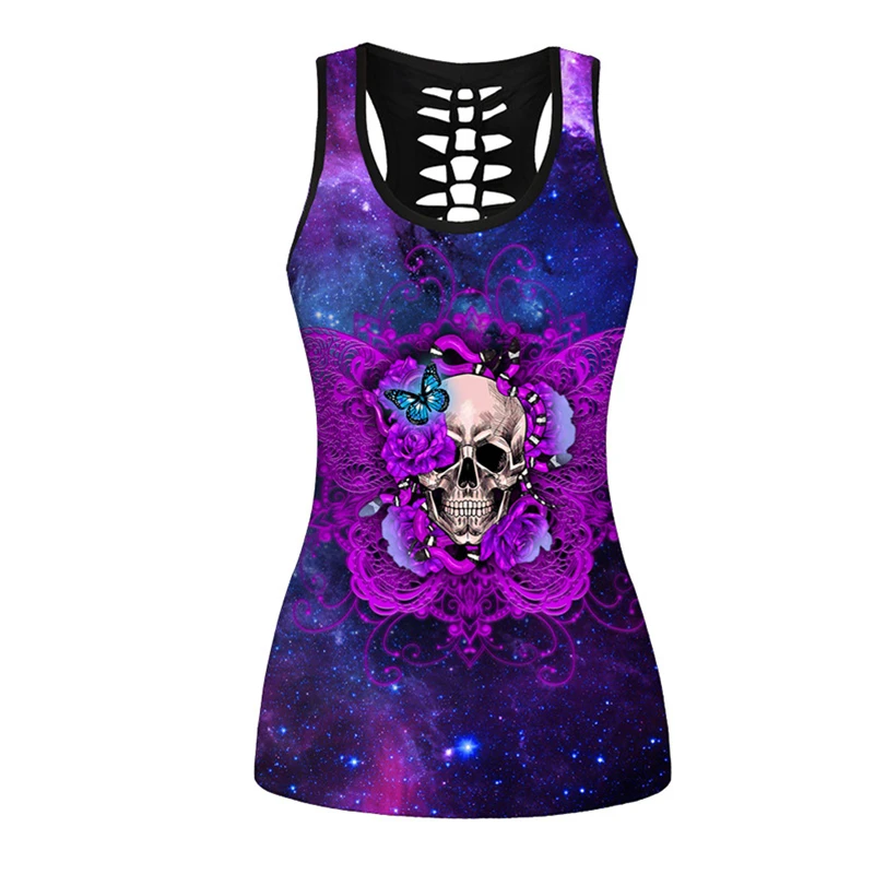 

Summer Women Sport Vest Flower Skull 3D Print Slim Yoga Shirts Quick Dry Running Sleeveless T-shirt Gym Fitness Tank Top Female