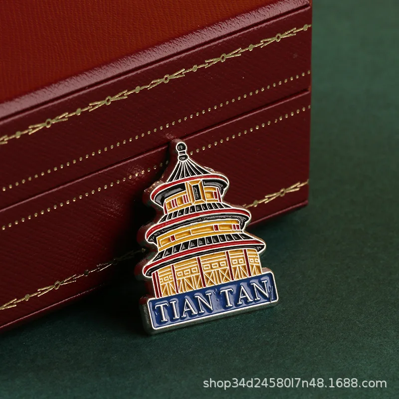 Beijing Tourism Souvenir Tiananmen Brooch Great Wall Temple Heaven Metal Cultural Creative Brooch Creative Chinese Style Badge