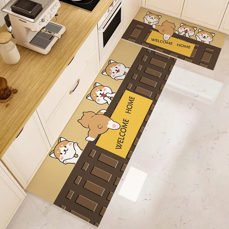 VIKAMA 1/2pcs Set of Cartoon Animal Floor Mats Quick-Drying and Non-Slip, Kitchen, Entryway, and Hallway Rug Set, Home and Decor