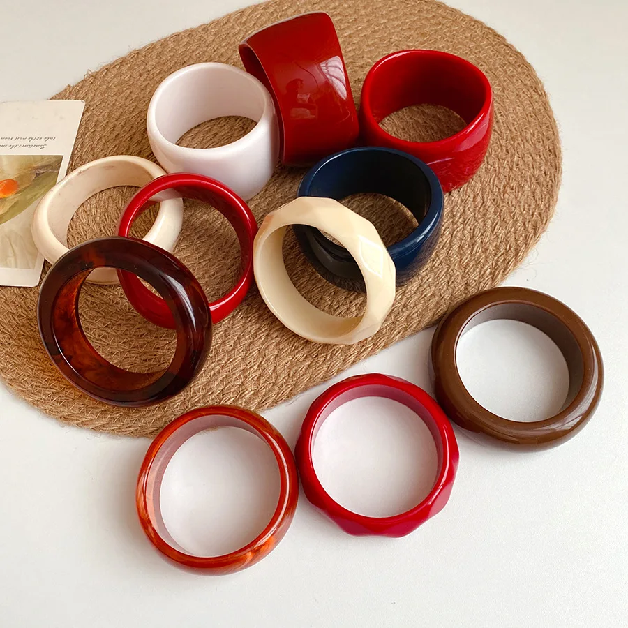 Multi-style Round Statement Resin Bangles for Women Geometric Irregular Chunky Wide Smudging Bracelet Charming Couple Jewelry V