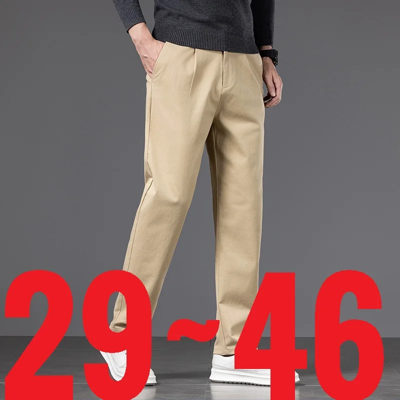 

Большой размер 46, мужские классические брюки, прямые эластичные деловые брюки, мужские брюки из хлопка 97% для официальной работы, офиса, большие, весенне-осенние, повседневные