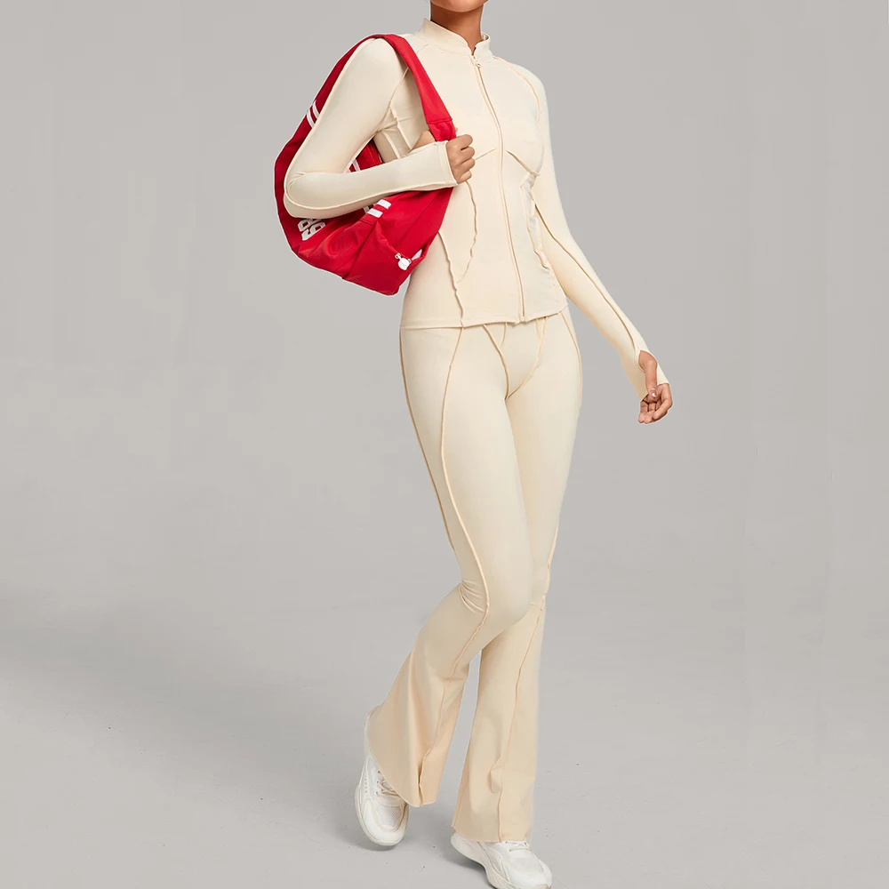 

2 шт., тонкие быстросохнущие спортивные костюмы для йоги, дышащий повседневный спортивный комплект, уличная куртка, расклешенные брюки с высокой талией, одежда для фитнеса