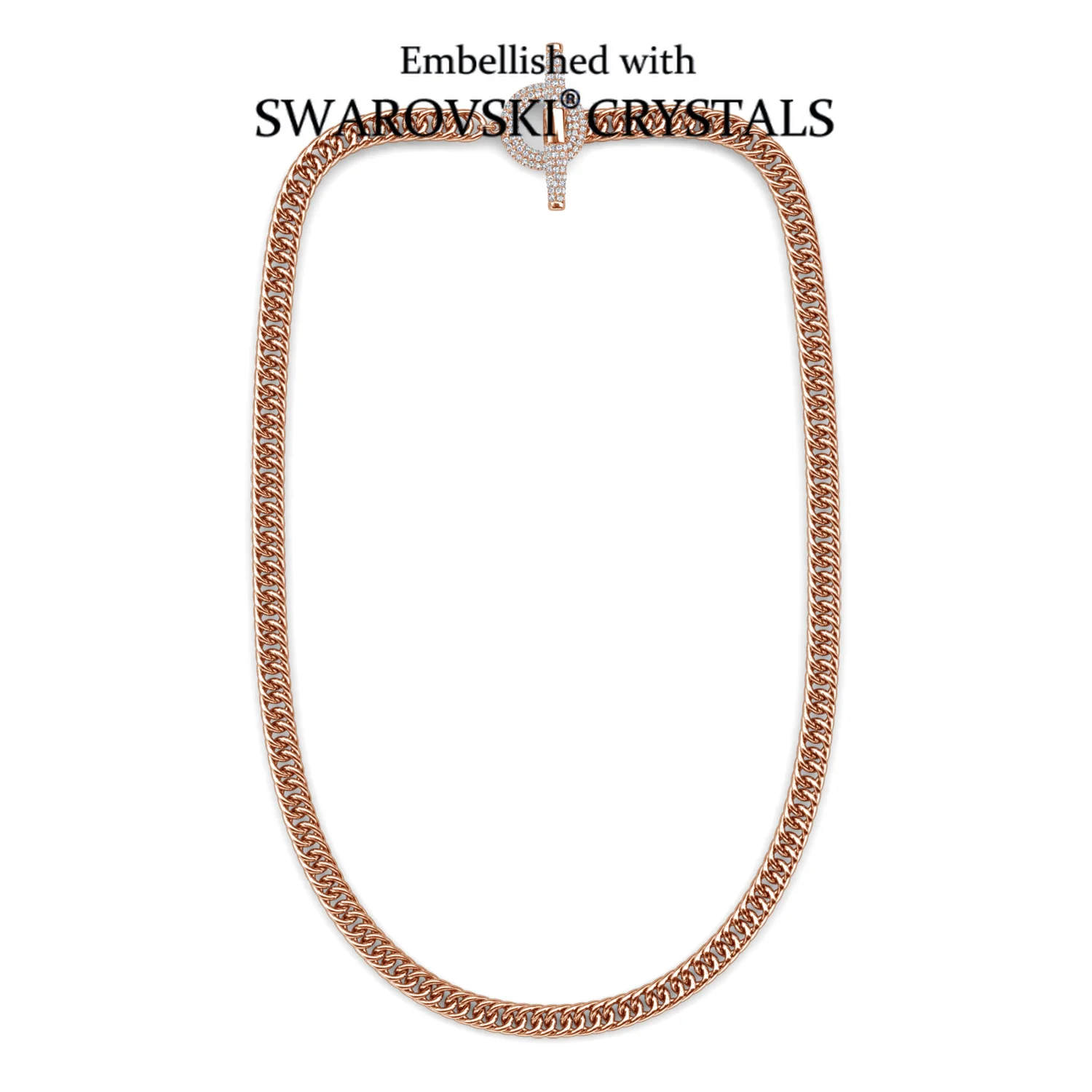Curb Chain Toggle Necklace Embellished with Swarovski Crystals Copper Women Jewelry Fashion Jewelry Shiny Toggle Clasp Design