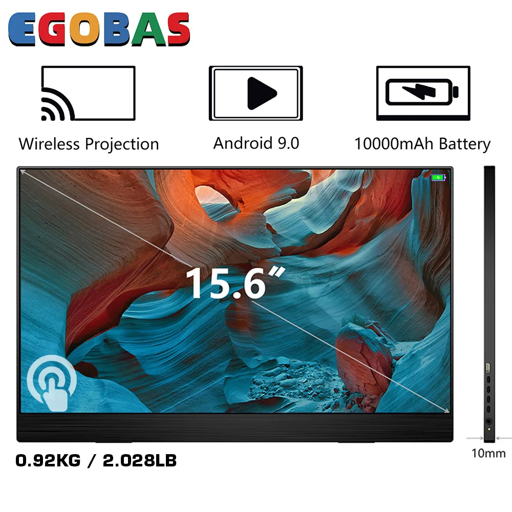 egobas monitor portatil inteligente android 156 bateria 10000mah 4k touchscreen google play computador portatil telefone xbox ps45 switch 01