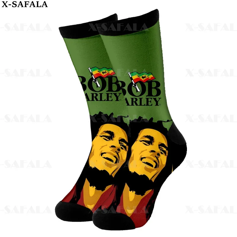 Reggae Singer Bob Marley Weeds Colorful 3D Long Socks Cycling Casual Novelty High Socks Men Women Cotton Funny Leg Calf Cotton-5