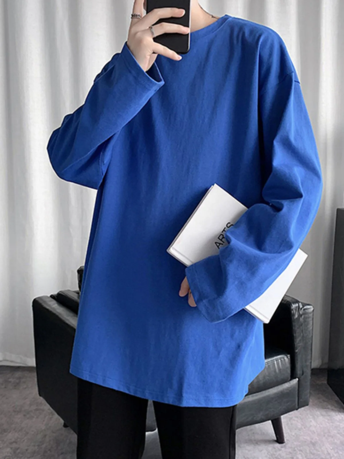 Loose Long Sve round Ne T-irt for Men Spring Autumn Pure Color Base Layer irt Inner Wear Big Size Casual Faion image 4