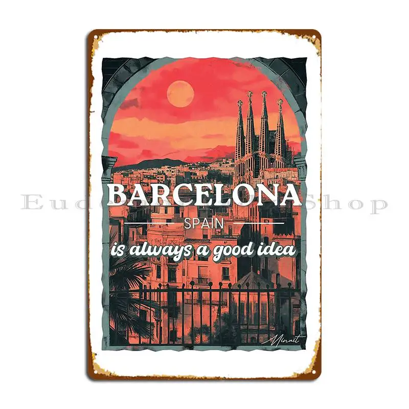 Barcelona Travel Poster Sagrada Familia Metal Plaque Poster Pub Plaques Designing Customized Mural Tin Sign Poster